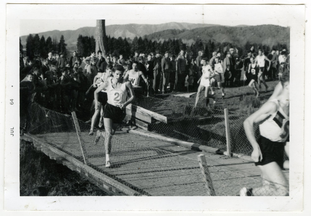 "Duncan Dempsey who finished 9th in Senior race leads Price (Scottish) and Page (Wellington) after 3/4 mile," Dorne Cup 1964, Presbyterian Harrier Club - Wellington