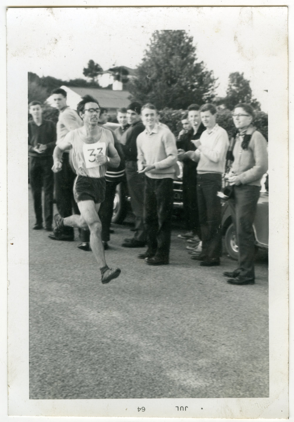 "Vince Dunbar (3rd), all up in the air about things," Club Championships, Johnsonville, 1964, Presbyterian Harrier Club - Wellington