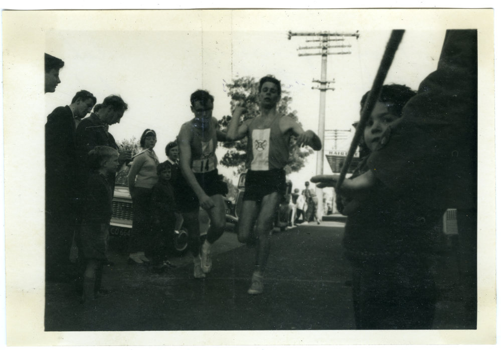 "A touch of Swan Lake! Bob Elder taking over from Ian Brown at Greytown," Masterton Relay, 1964, Presbyterian Harrier Club - Wellington