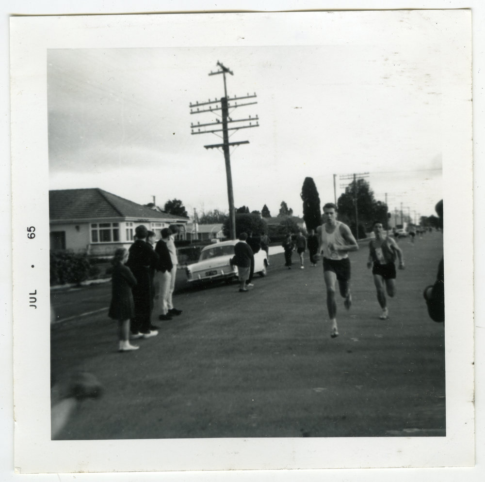 "Bob Sellers and Graeme Martin bouncing in to finish the Junior Anderson Rally Race at Dannevike, 1965, Presbyterian Harrier Club - Wellington