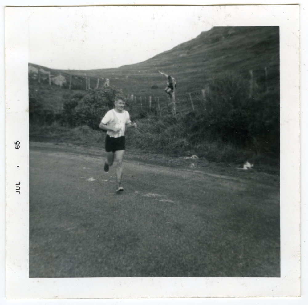 "Graham Kaywood with Captain Albert Pledger (foreground); How NOT to get over a fence," Club Championships, Presbyterian Harrier Club - Wellington