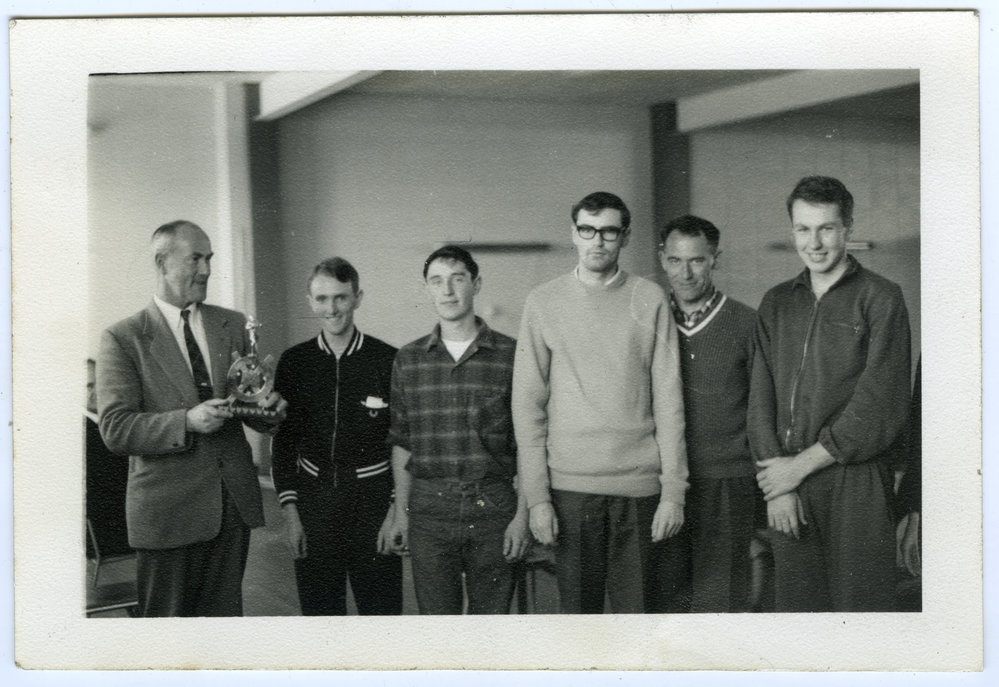 "Reverend Kingsley Fairburn (Club patron) with team; St. Andrew's Trophy, Wellington, 1966" Presbyterian Harrier Club - Wellington