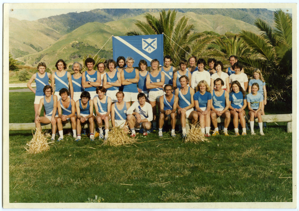 "Wellington Presbyterian Harrier Club - Club Champs - Paekakariki, 1979," group portrait 