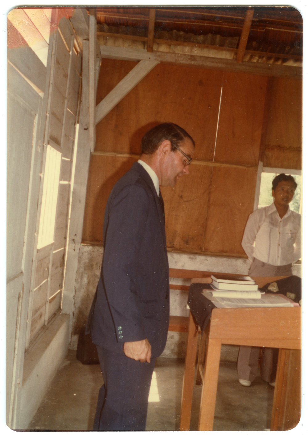 Robert Patterson at the Lectern in the Morning Service at Ujung Lamuru