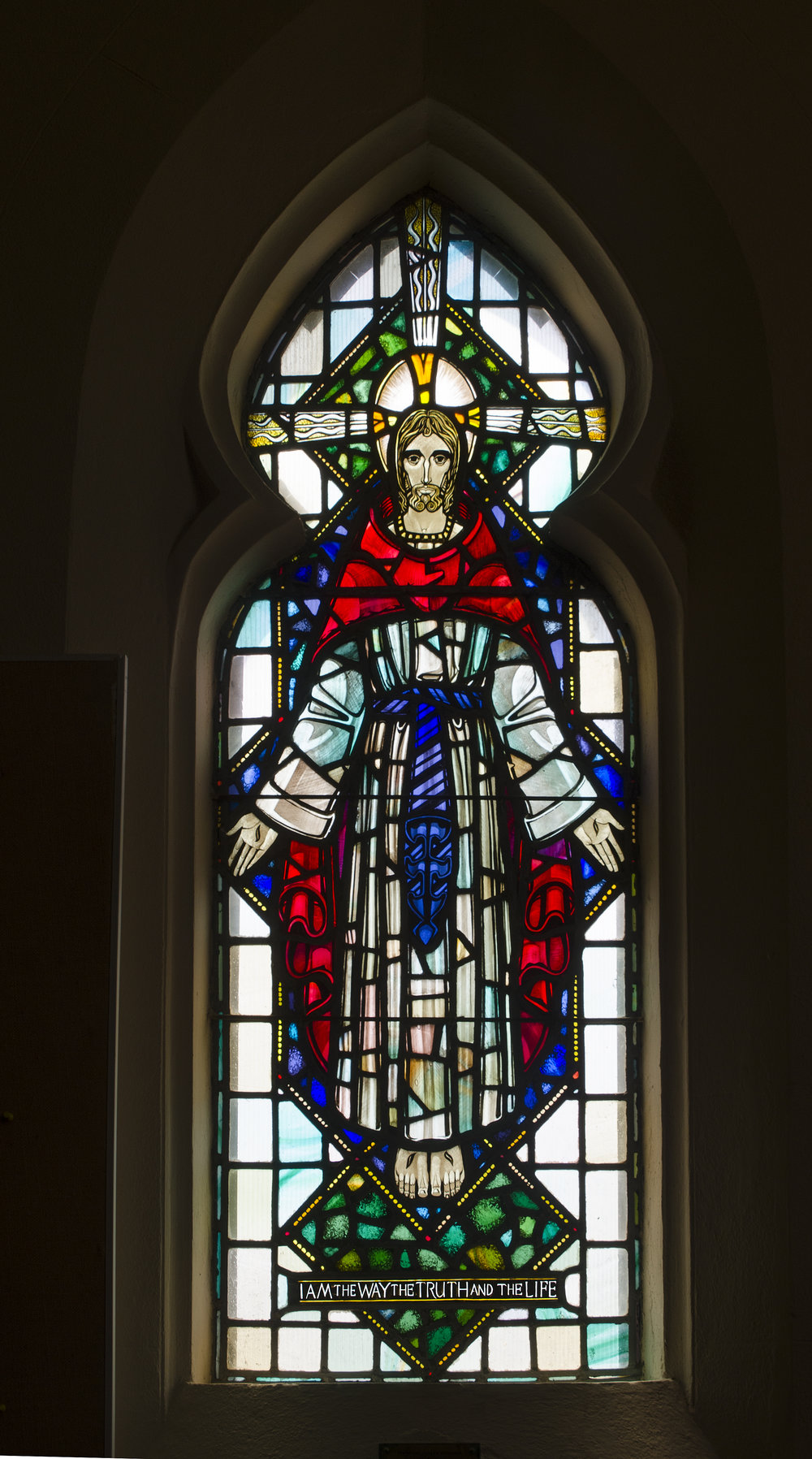Stained glass figure of Christ 