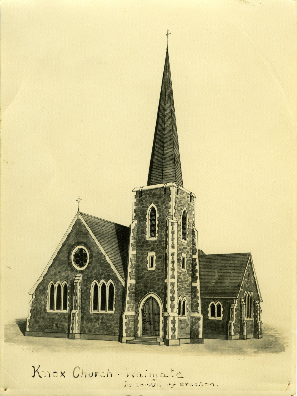 Drawing Of Knox Church, Waimate.