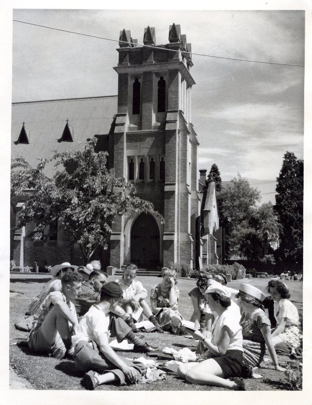 Bible Class study group outside Dannevirke Anglican Church