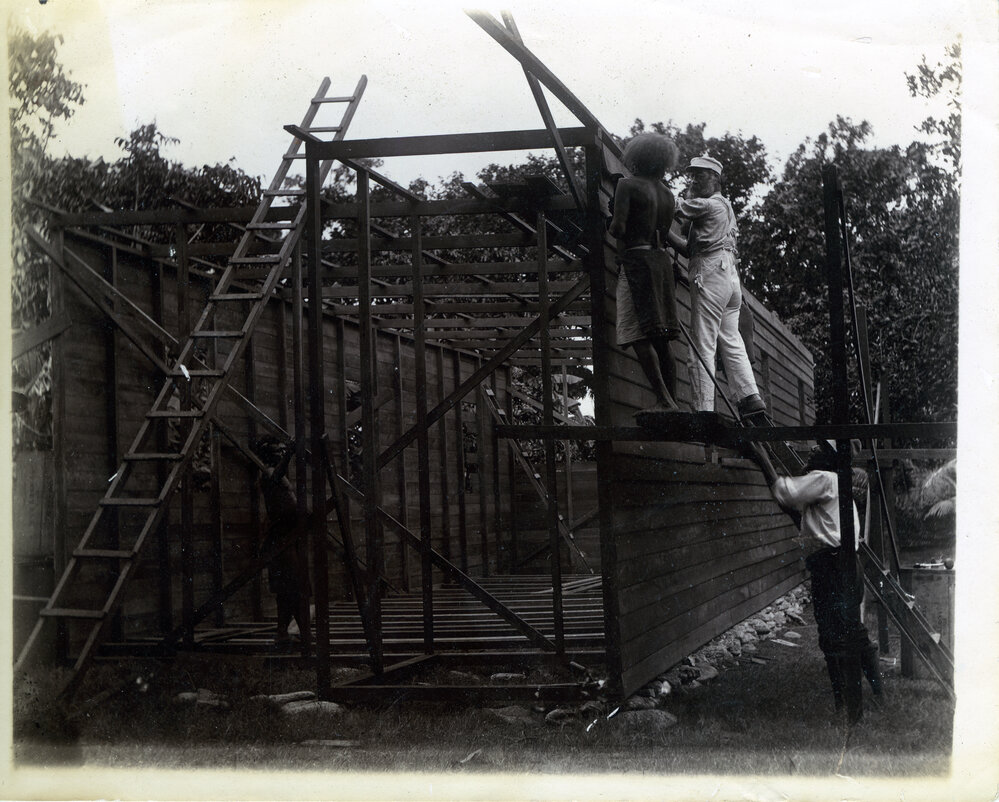 Rev. Watt erecting barracks at Port Resolution