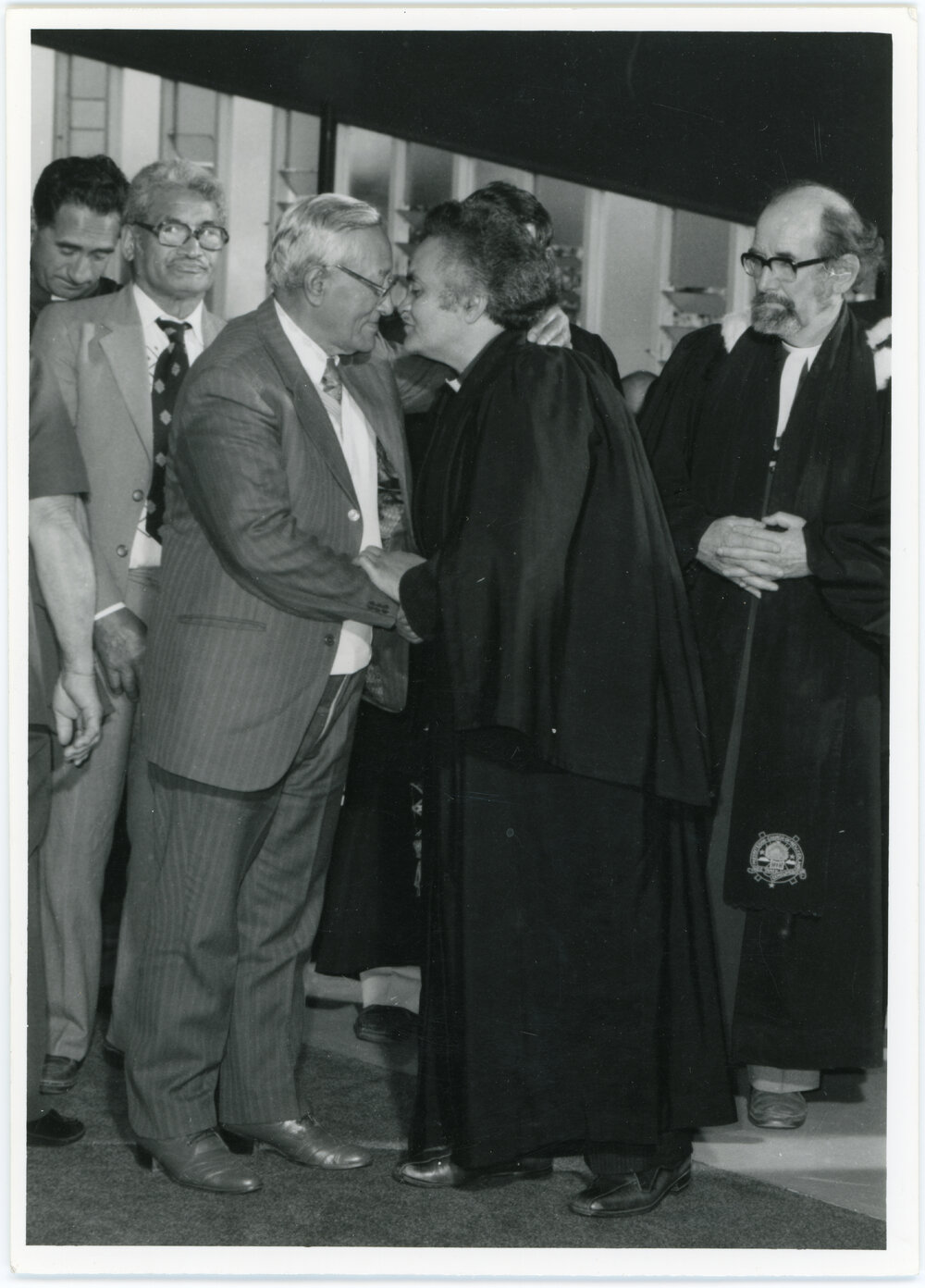Very Rev. Tame Takao greets his uncle, John Ranui