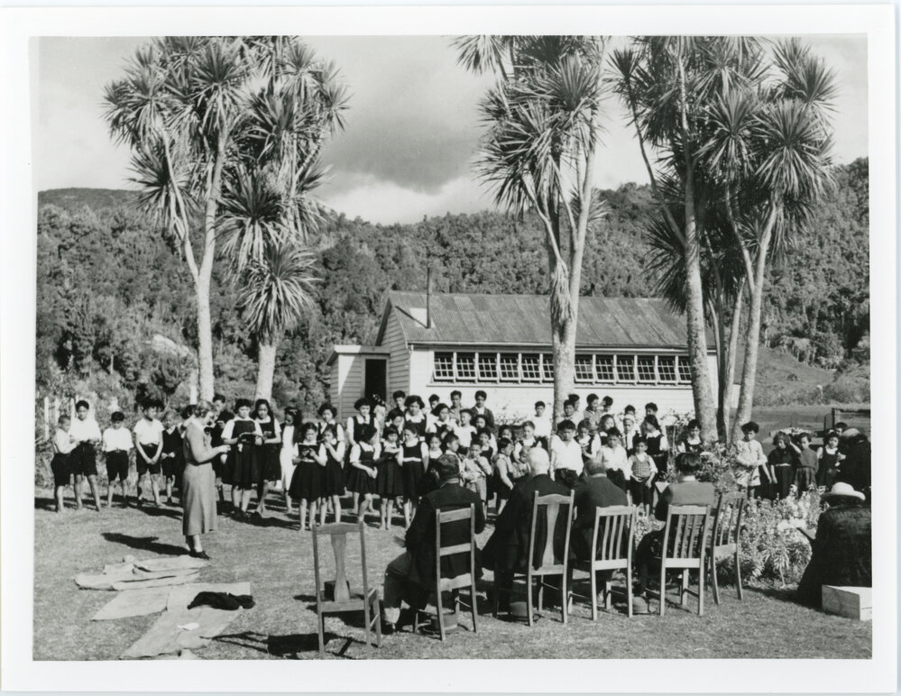 Miss Margaret Crawford take a service at Matahi school