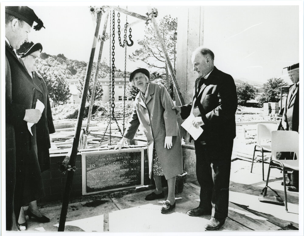 Mary Salmond laying the foundation stone of Salmond Hall, Dunedin