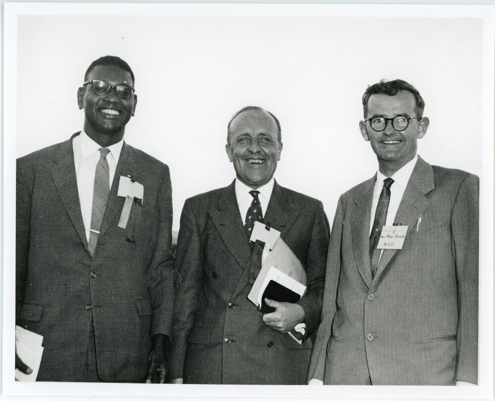 Philip Potter, Alan Booth, and Alan Brash at a WCC conference