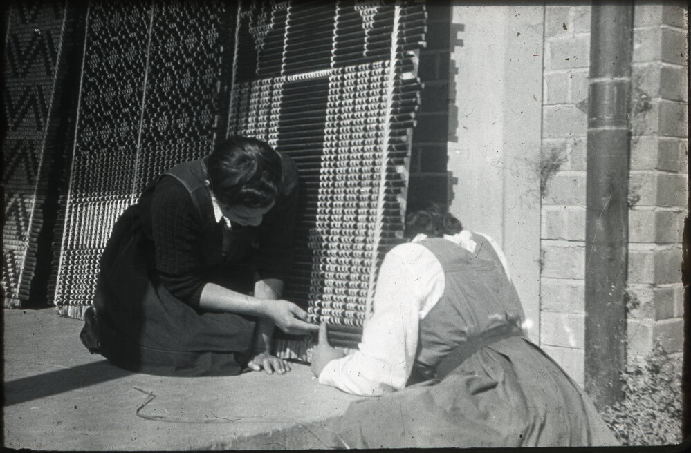 Two Turakina Students Working on the Tukutuku