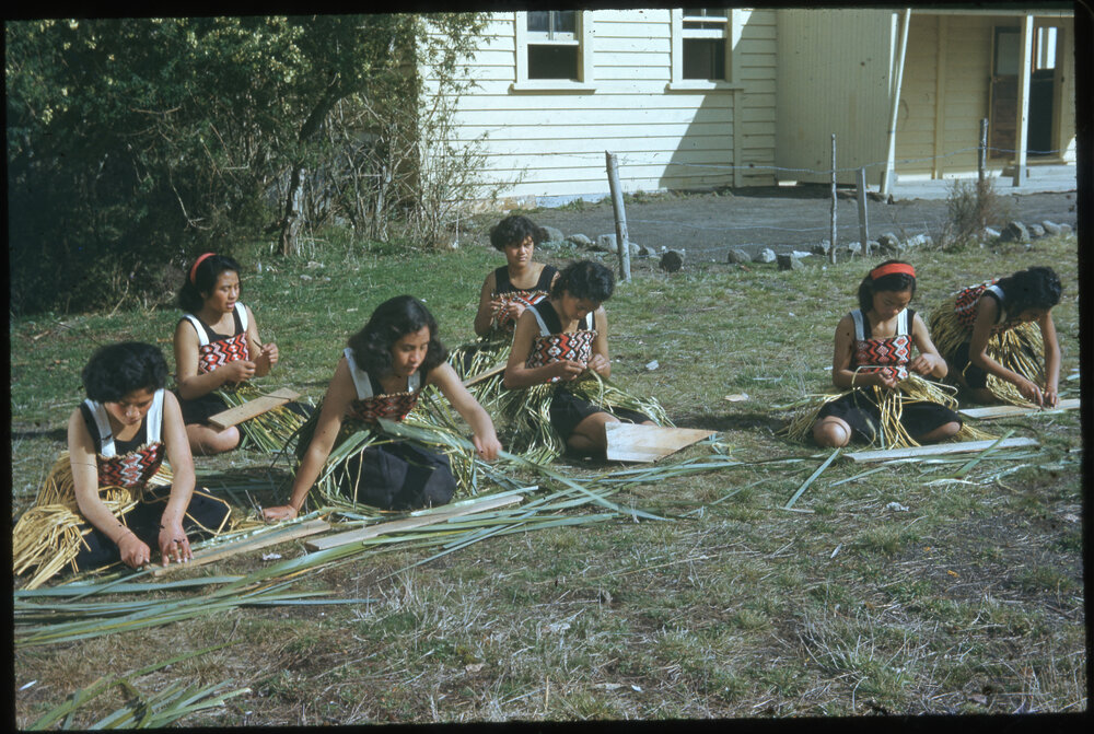 Māori Rangatahi from Onepu Mission School Work Weaving with Flax 