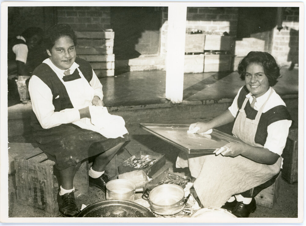 Two Turakina Māori Girls School Students Washing Dishes