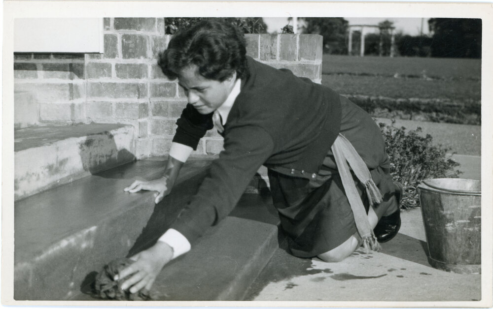 Turakina Māori Girls College Student Cleaning The Steps