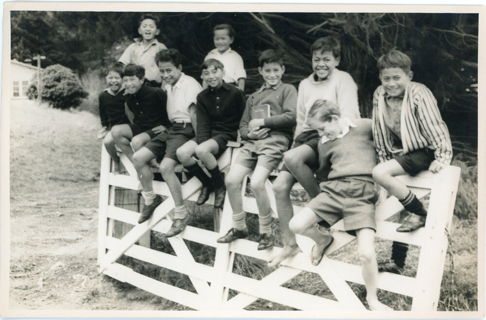 School Boys Sitting On A Gate