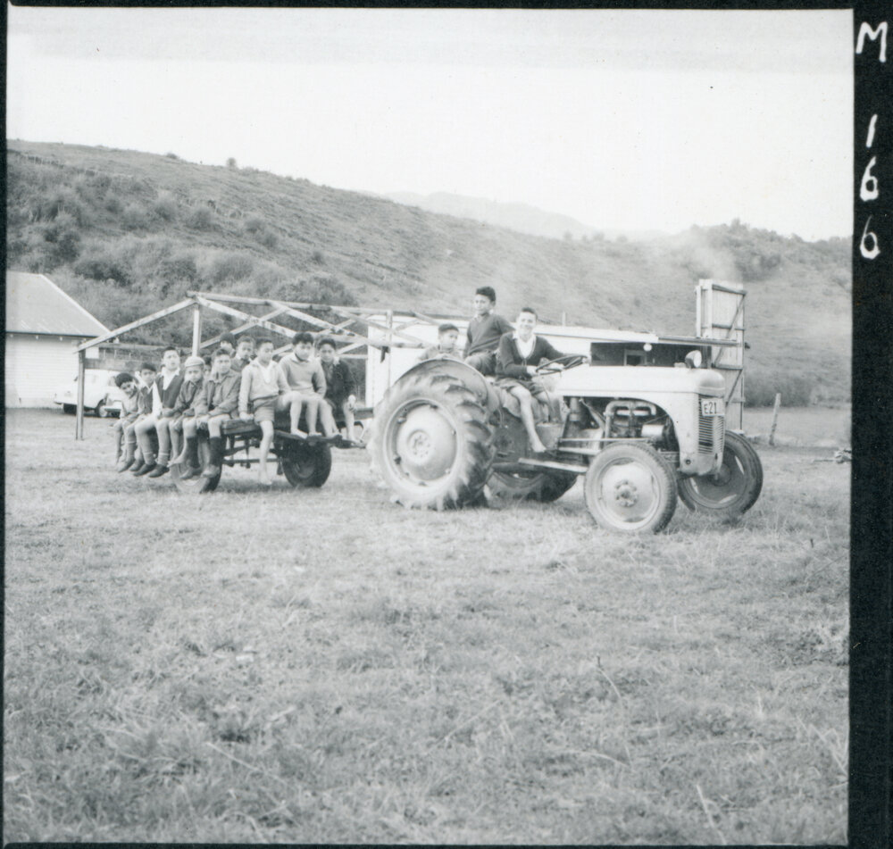 Māori Children On Tractor &amp; Trailer