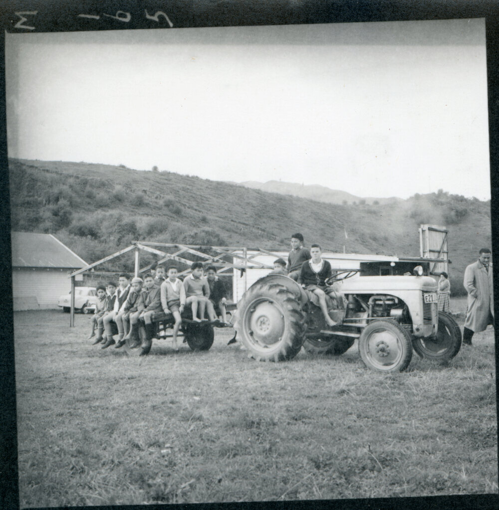 Māori Children On Tractor &amp; Trailer