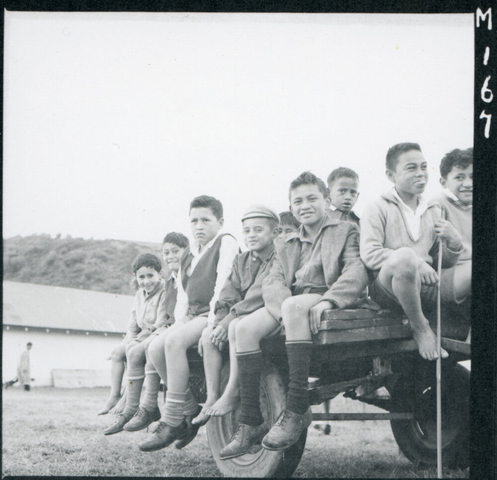 Māori Children On Tractor &amp; Trailer