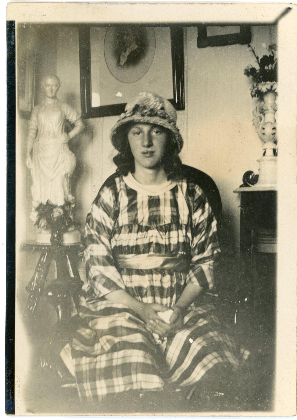 Unknown Young Woman In A Striped Dress