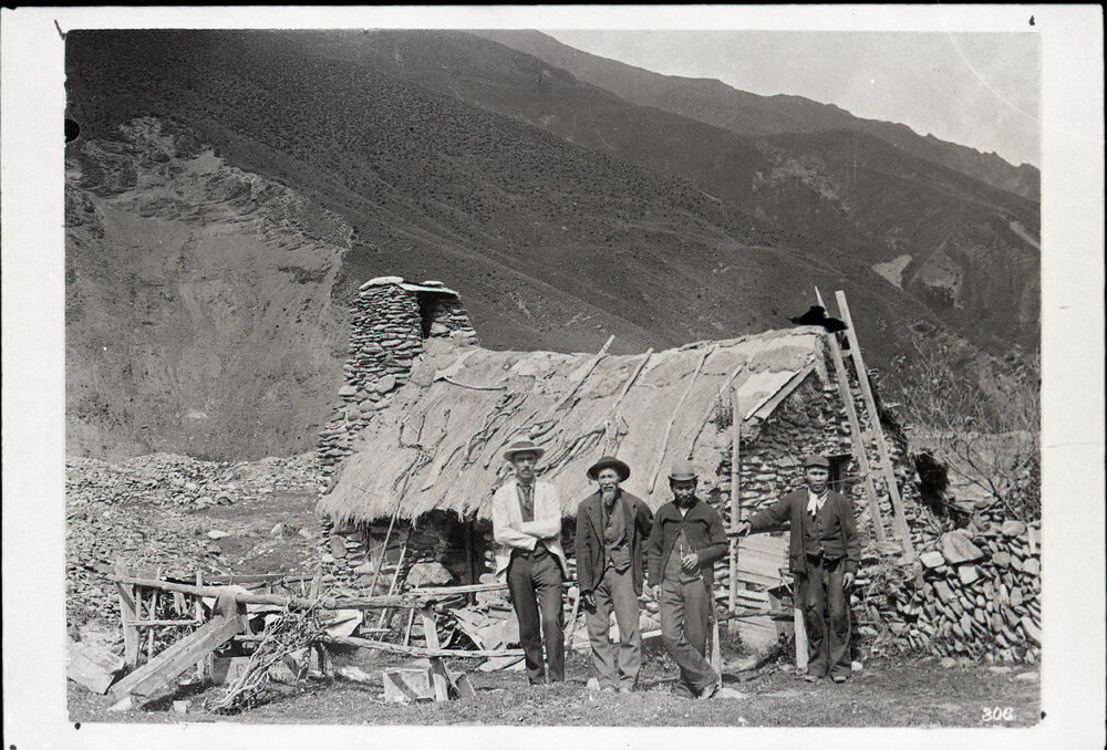 Rev G.H. McNeur at Macetown With Three Chinese Gold Miners
