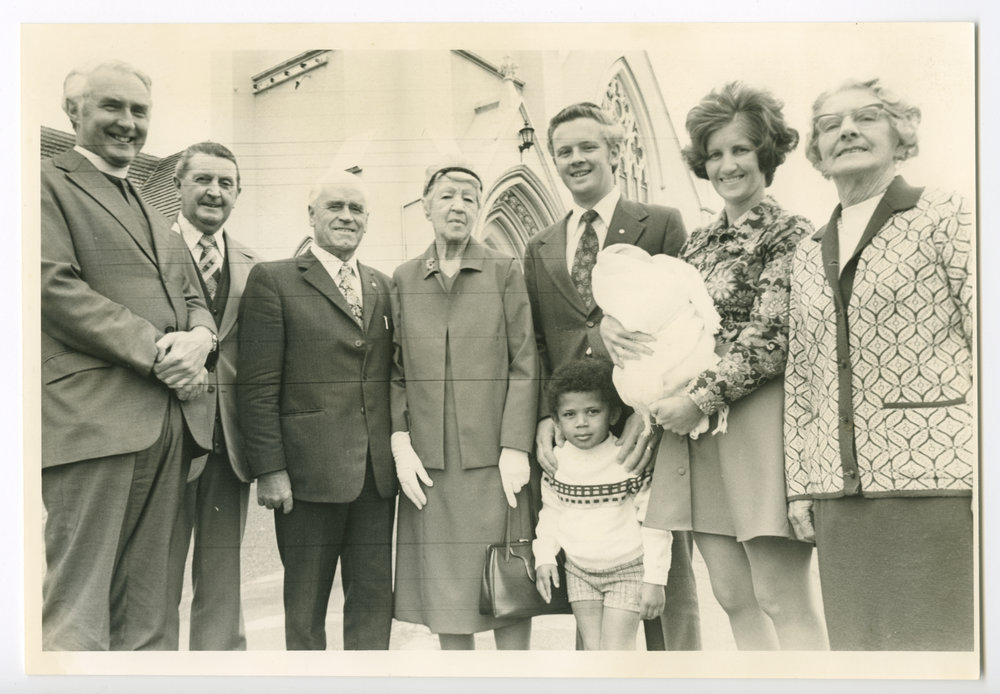 Young and old outside St. Paul's, Invercargill