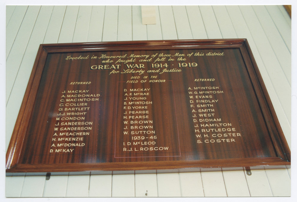 Great War Roll of Honour plaque, Hedgehope Church