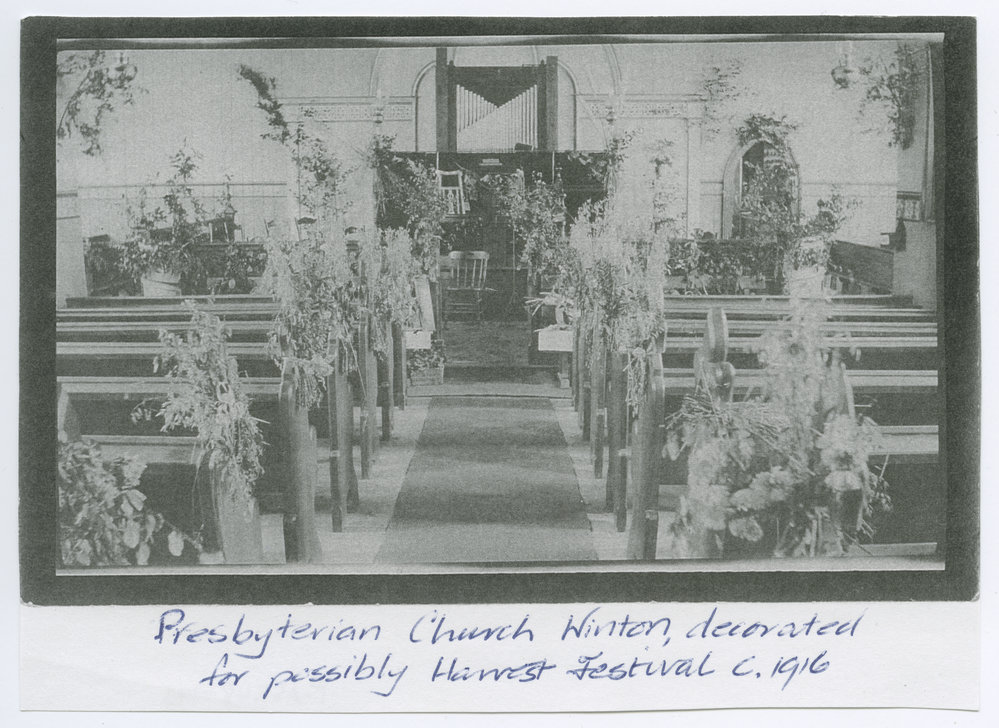 Winton Presbyterian Church Decorated for Harvest Thanksgiving(?)