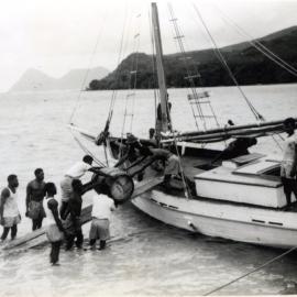 Landing arrowroot onto the "Dove"