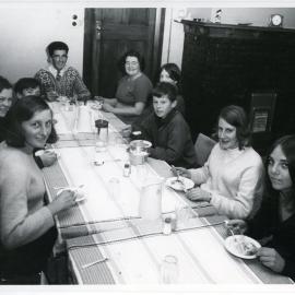 Having a meal at the Working Girls' Hostel, Cameron Cottage, Glendining Home, 1969