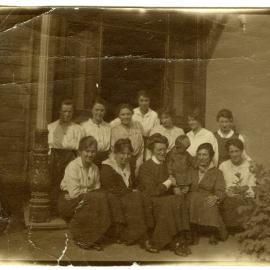 Deaconess College students on the porch at Cumberland Street, Dunedin. 