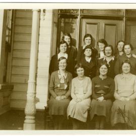 Deaconess on the front step of the Presbyterian Women's Training Institute, 1934 