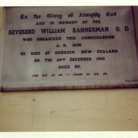 Memorial To Rev. W. Bannerman.