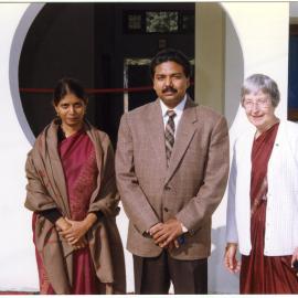 Doctor Nayana Harrison, Doctor Cecil Harrison and Reverend Doreen Riddle await arrival of the Bishop, 2001