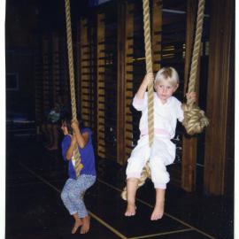 Friday Fun children play on ropes in a gymnasium, St. Enoch's Church