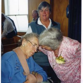 Two foundation members greet, St. Enoch's Church