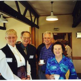 Ruth Irwin, Doug Irwin, Val Adnitt and Brian Adnitt exchange greetings, St. Enoch's Church