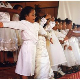 Young children perform at Glen Eden Pacific Islanders Church during White Sunday service, 2002