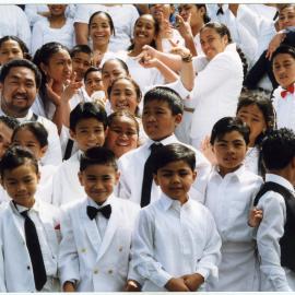 Close-up portrait of the children who attended the White Sunday service at Glen Eden Pacific Islanders Church, 2020