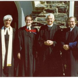 Four Cromwell ministers stand outside St. John's Church, Cromwell