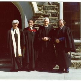Four Cromwell ministers stand outside St. John's Church, Cromwell