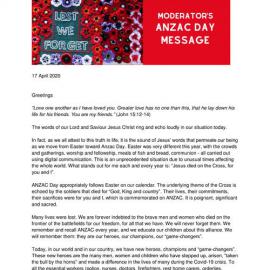 Right Reverend Fakaofo Kaio Moderator's ANZAC Day Message, 2020
