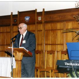 T. Campbell delivering a speech at Presbytery, North Avon, Christchurch, 1999