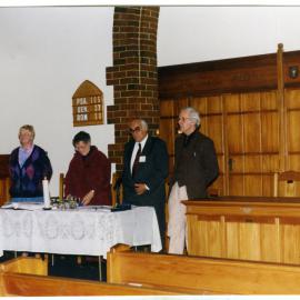M. Stanton, L. McKay, T. Campbell and L. Pierce addressing the Presbytery, North Avon, Christchurch, 1999