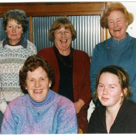 "Helpers," I. McDowell, Marjorie Haigh. Dorothy King, M. Curtin, A. Curtin, P. Glass at Presbytery, North Avon, Christchurch, July 1999