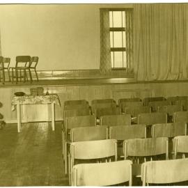 Hall interior with stage, St. Columba, Christchurch 