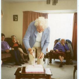 Cutting the cake of the St. Columba Walking Group's first birthday, 1992