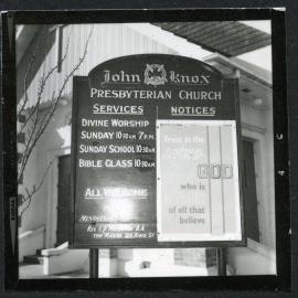 Notice board, John Knox, Rangiora, 1972