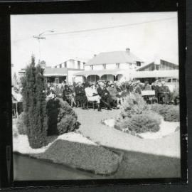 Parishioners seated outside, John Knox, Rangiora, 1972